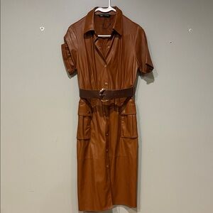 Zara Tan Belted Midi Dress